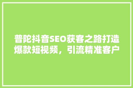 普陀抖音SEO获客之路打造爆款短视频，引流精准客户
