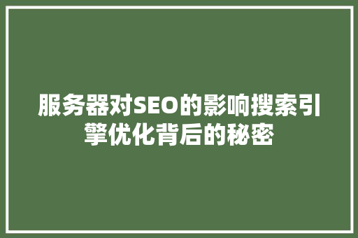 服务器对SEO的影响搜索引擎优化背后的秘密