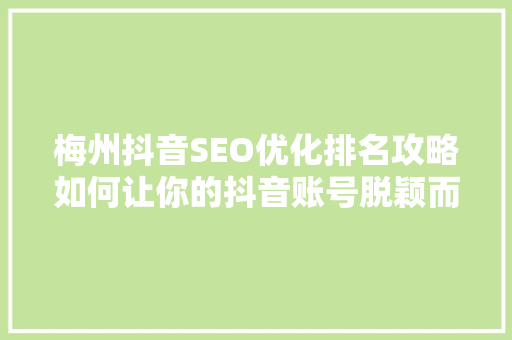 梅州抖音SEO优化排名攻略如何让你的抖音账号脱颖而出