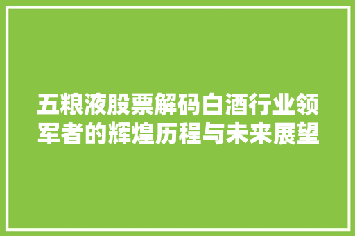五粮液股票解码白酒行业领军者的辉煌历程与未来展望