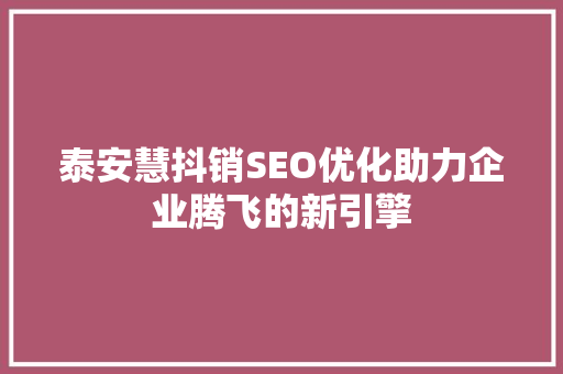 泰安慧抖销SEO优化助力企业腾飞的新引擎