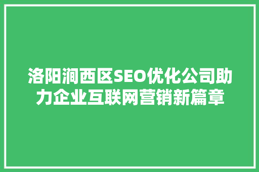 洛阳涧西区SEO优化公司助力企业互联网营销新篇章