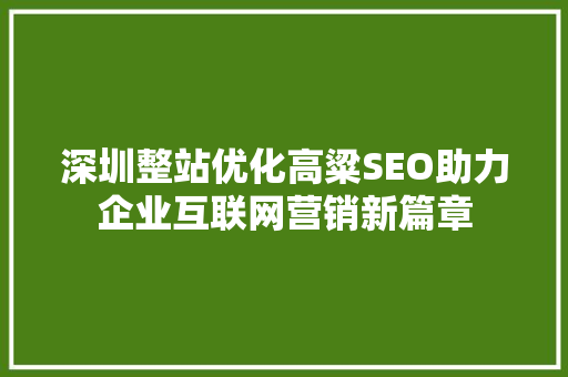深圳整站优化高粱SEO助力企业互联网营销新篇章