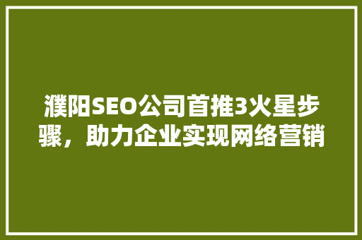 濮阳SEO公司首推3火星步骤，助力企业实现网络营销新突破