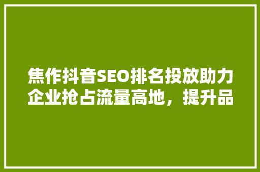 焦作抖音SEO排名投放助力企业抢占流量高地，提升品牌影响力