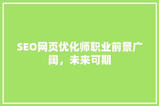 SEO网页优化师职业前景广阔，未来可期