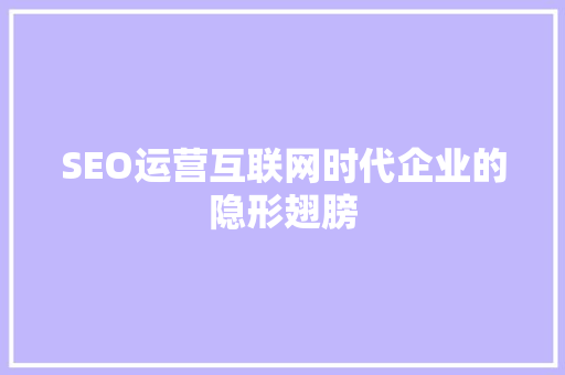 SEO运营互联网时代企业的隐形翅膀