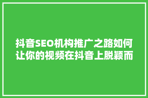 抖音SEO机构推广之路如何让你的视频在抖音上脱颖而出