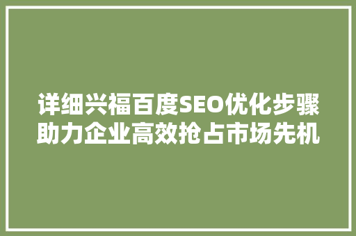 详细兴福百度SEO优化步骤助力企业高效抢占市场先机