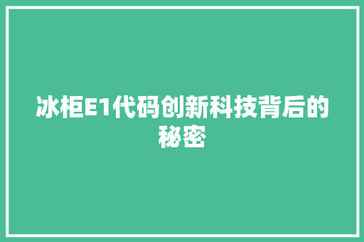 冰柜E1代码创新科技背后的秘密