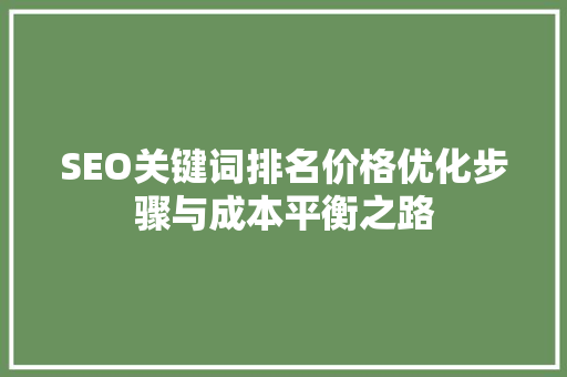 SEO关键词排名价格优化步骤与成本平衡之路