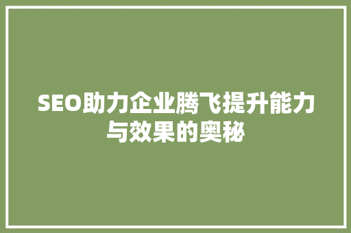 SEO助力企业腾飞提升能力与效果的奥秘