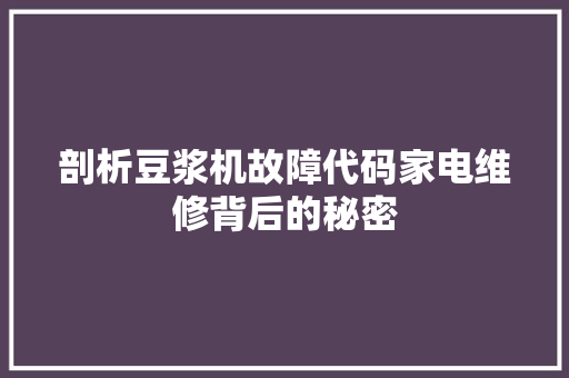 剖析豆浆机故障代码家电维修背后的秘密