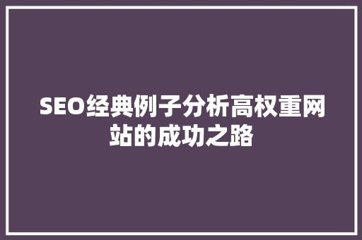 SEO经典例子分析高权重网站的成功之路