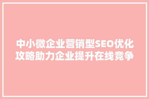 中小微企业营销型SEO优化攻略助力企业提升在线竞争力