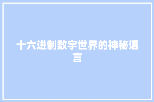 十六进制数字世界的神秘语言