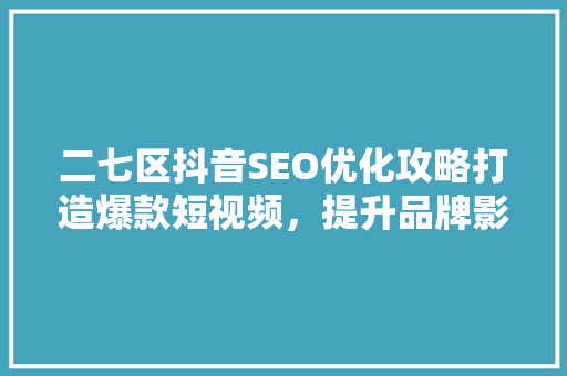 二七区抖音SEO优化攻略打造爆款短视频，提升品牌影响力