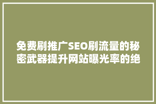 免费刷推广SEO刷流量的秘密武器提升网站曝光率的绝佳步骤