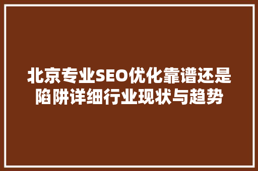 北京专业SEO优化靠谱还是陷阱详细行业现状与趋势