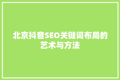 北京抖音SEO关键词布局的艺术与方法