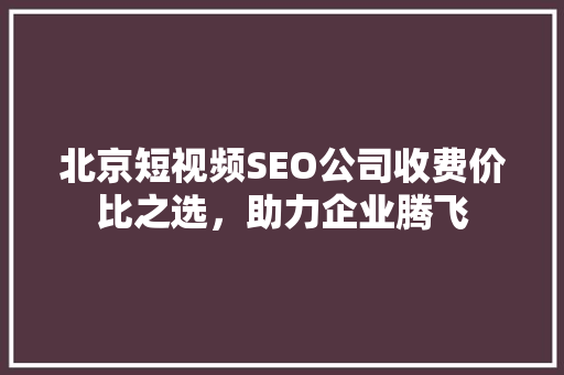北京短视频SEO公司收费价比之选，助力企业腾飞