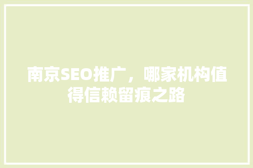 南京SEO推广，哪家机构值得信赖留痕之路