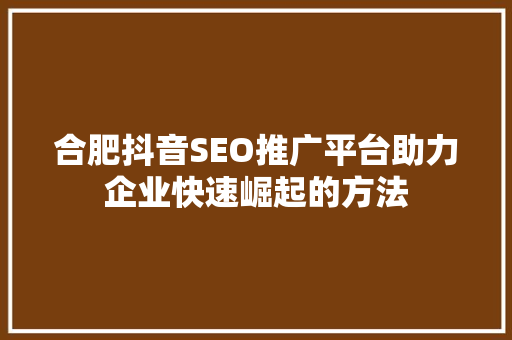 合肥抖音SEO推广平台助力企业快速崛起的方法