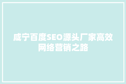 咸宁百度SEO源头厂家高效网络营销之路