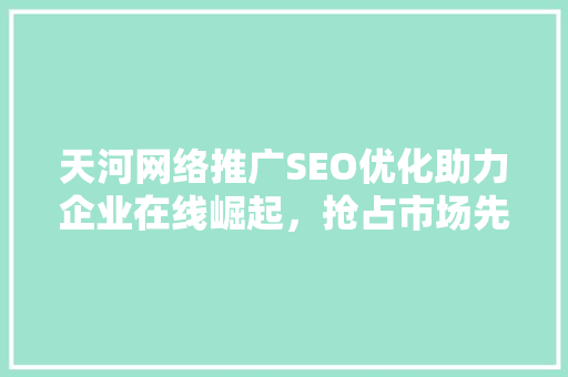 天河网络推广SEO优化助力企业在线崛起，抢占市场先机