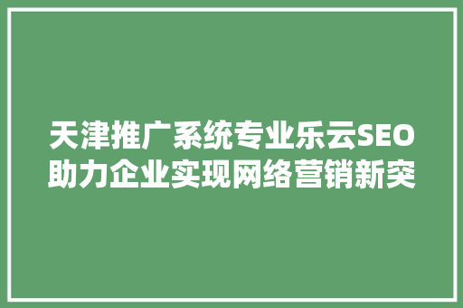 天津推广系统专业乐云SEO助力企业实现网络营销新突破