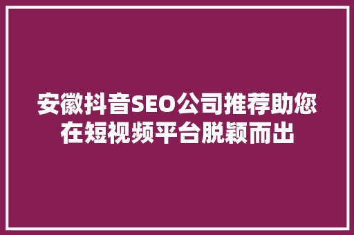 安徽抖音SEO公司推荐助您在短视频平台脱颖而出