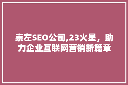 崇左SEO公司,23火星，助力企业互联网营销新篇章
