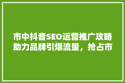 市中抖音SEO运营推广攻略助力品牌引爆流量，抢占市场先机