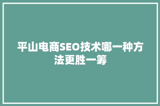 平山电商SEO技术哪一种方法更胜一筹