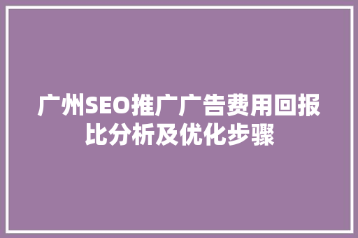 广州SEO推广广告费用回报比分析及优化步骤