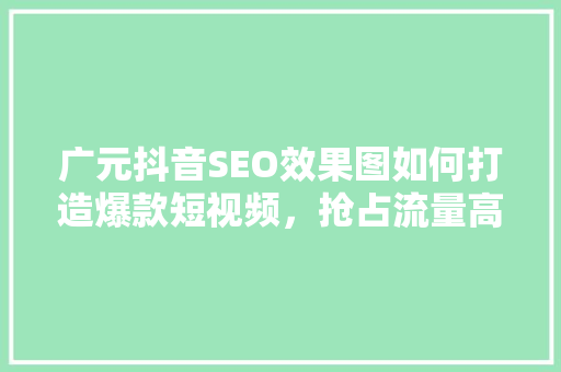 广元抖音SEO效果图如何打造爆款短视频，抢占流量高地
