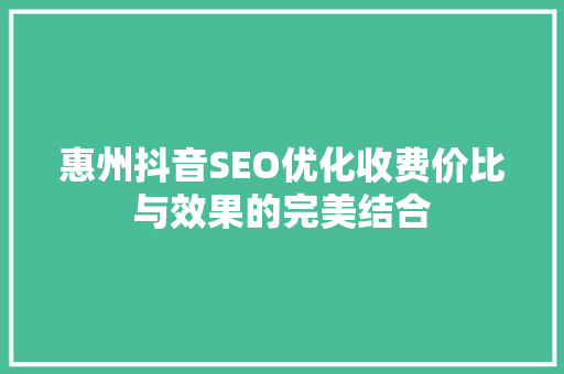 惠州抖音SEO优化收费价比与效果的完美结合