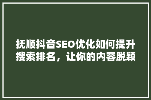 抚顺抖音SEO优化如何提升搜索排名，让你的内容脱颖而出