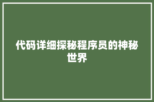 代码详细探秘程序员的神秘世界