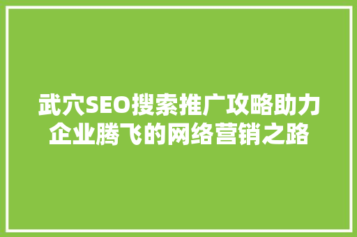 武穴SEO搜索推广攻略助力企业腾飞的网络营销之路
