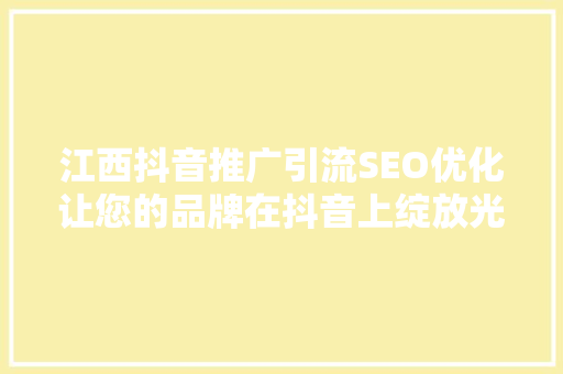 江西抖音推广引流SEO优化让您的品牌在抖音上绽放光彩