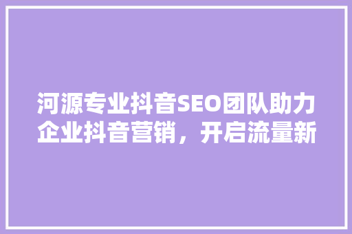 河源专业抖音SEO团队助力企业抖音营销，开启流量新纪元