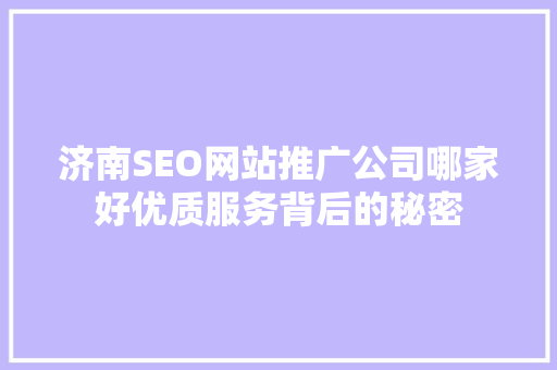 济南SEO网站推广公司哪家好优质服务背后的秘密