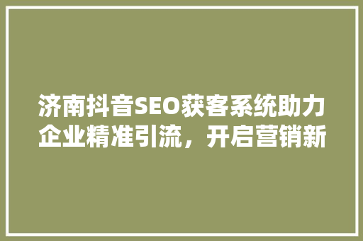 济南抖音SEO获客系统助力企业精准引流，开启营销新篇章