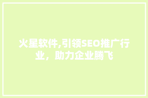 火星软件,引领SEO推广行业，助力企业腾飞
