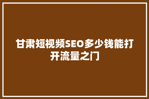 甘肃短视频SEO多少钱能打开流量之门