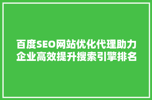百度SEO网站优化代理助力企业高效提升搜索引擎排名