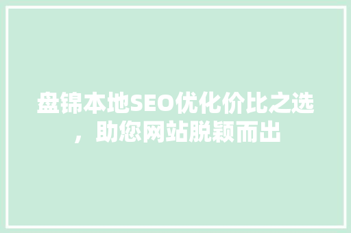盘锦本地SEO优化价比之选，助您网站脱颖而出