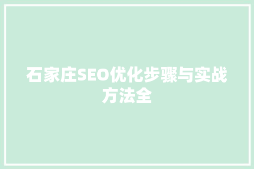 石家庄SEO优化步骤与实战方法全