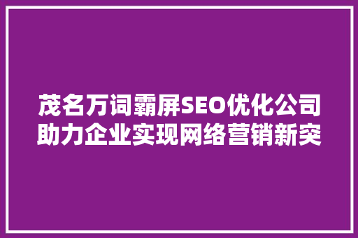 茂名万词霸屏SEO优化公司助力企业实现网络营销新突破